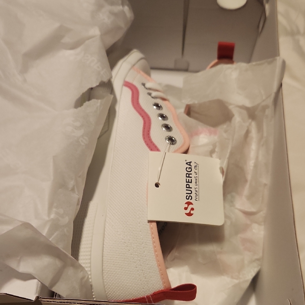 Superga White Canvas Sneaker with Pink Trim